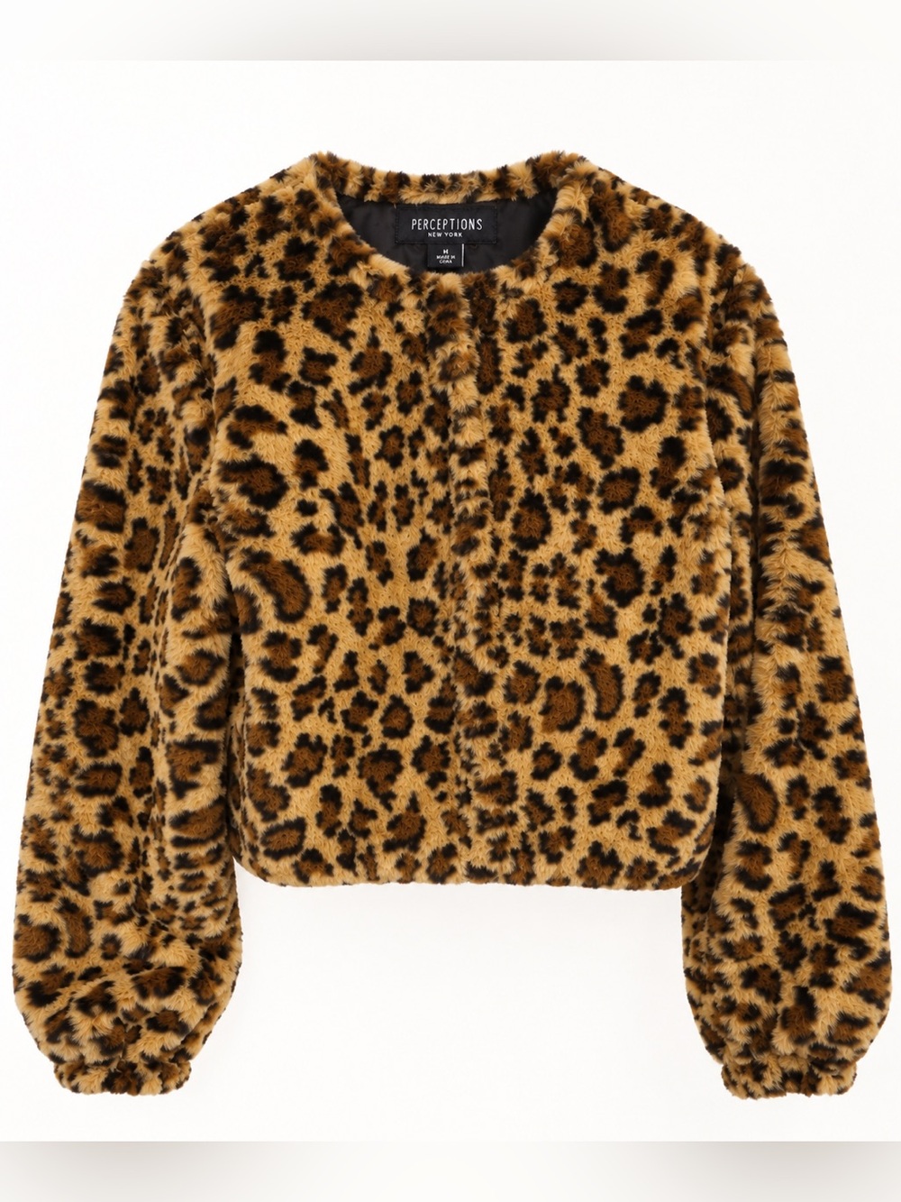 NWT Perceptions New York Leopard Faux Fur Jacket Medium Cropped Animal Print MED